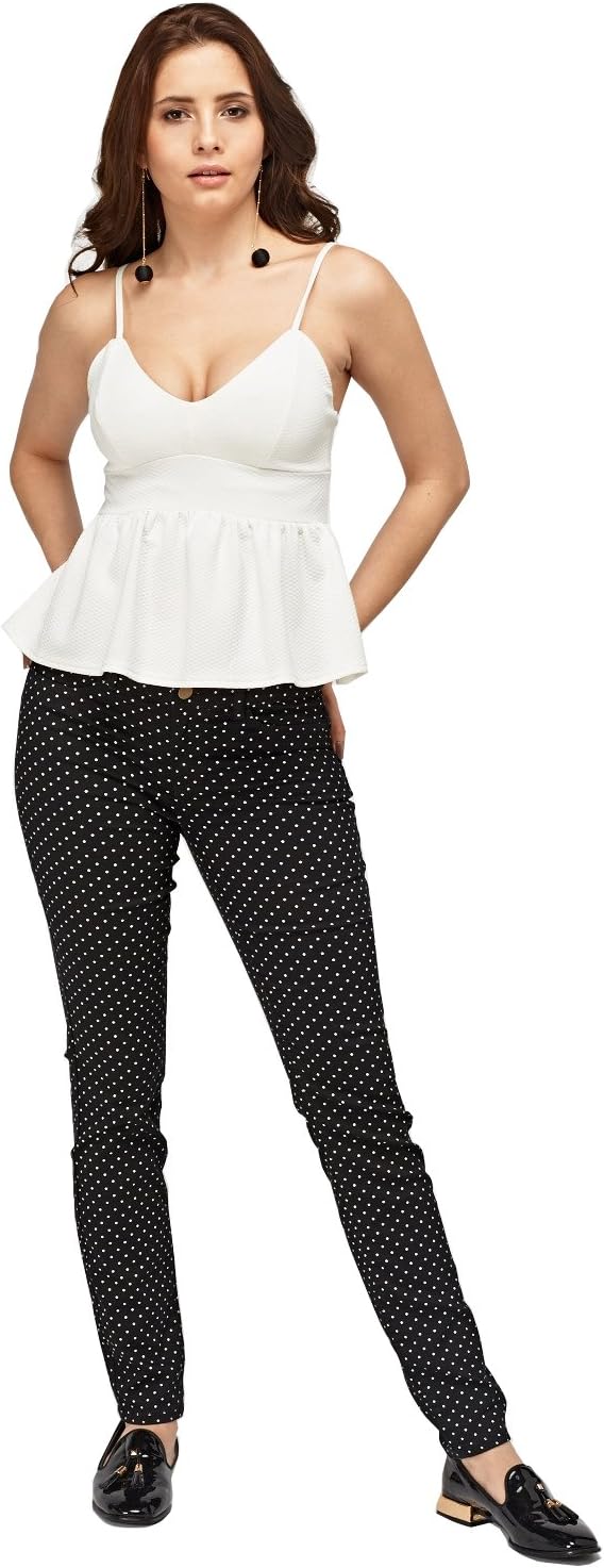 Ex Zara Ladies New Polka Dot Woman Skinny Spandex Slim Twill Jeans Trouser