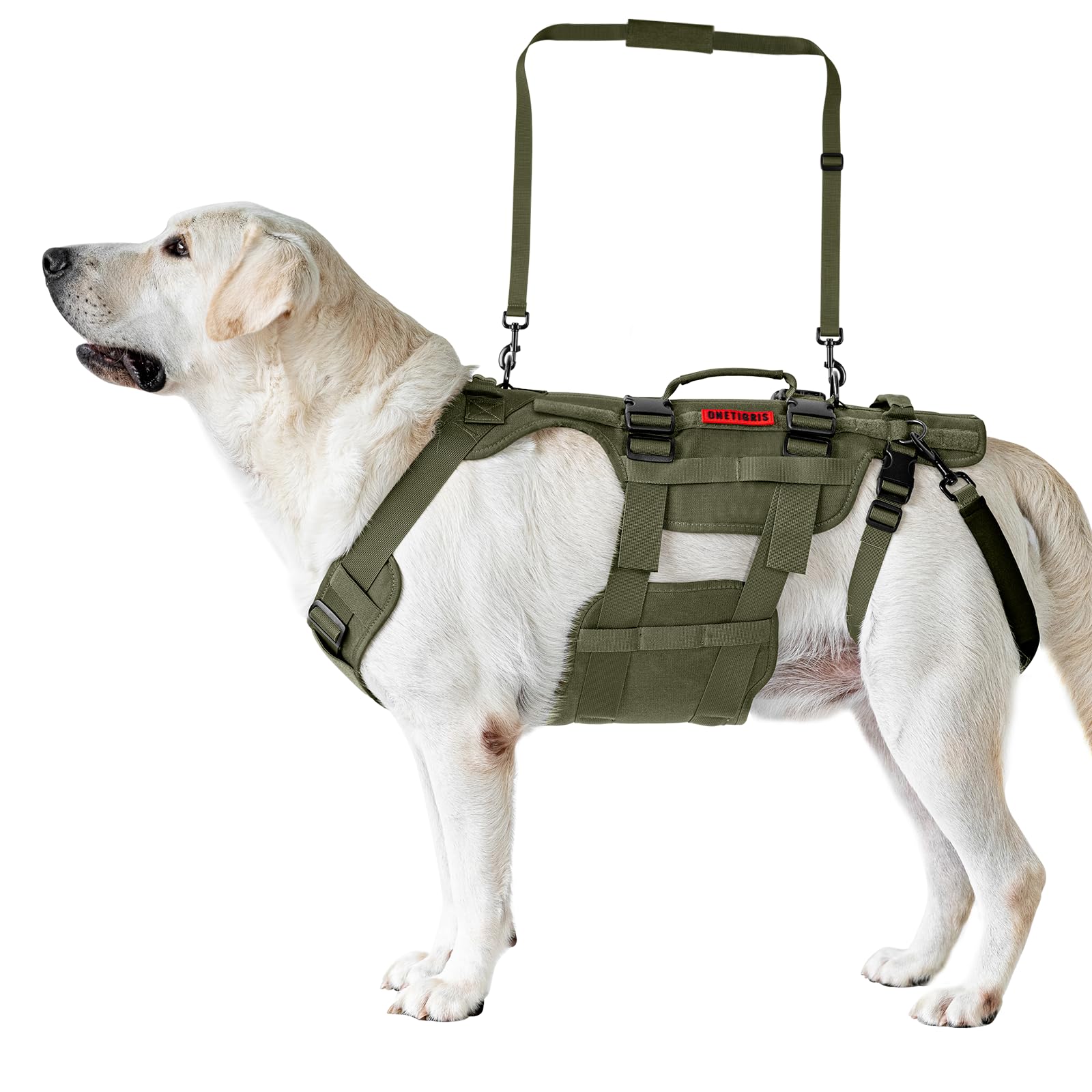 OneTigris Dog Lift Harness for Large Dogs, Dog Support Sling for Back Legs, DOG Lifter with Handles Invictus Multifunctional Mobility Assistance Vest Pet Hip Support Brace (Olive, L)