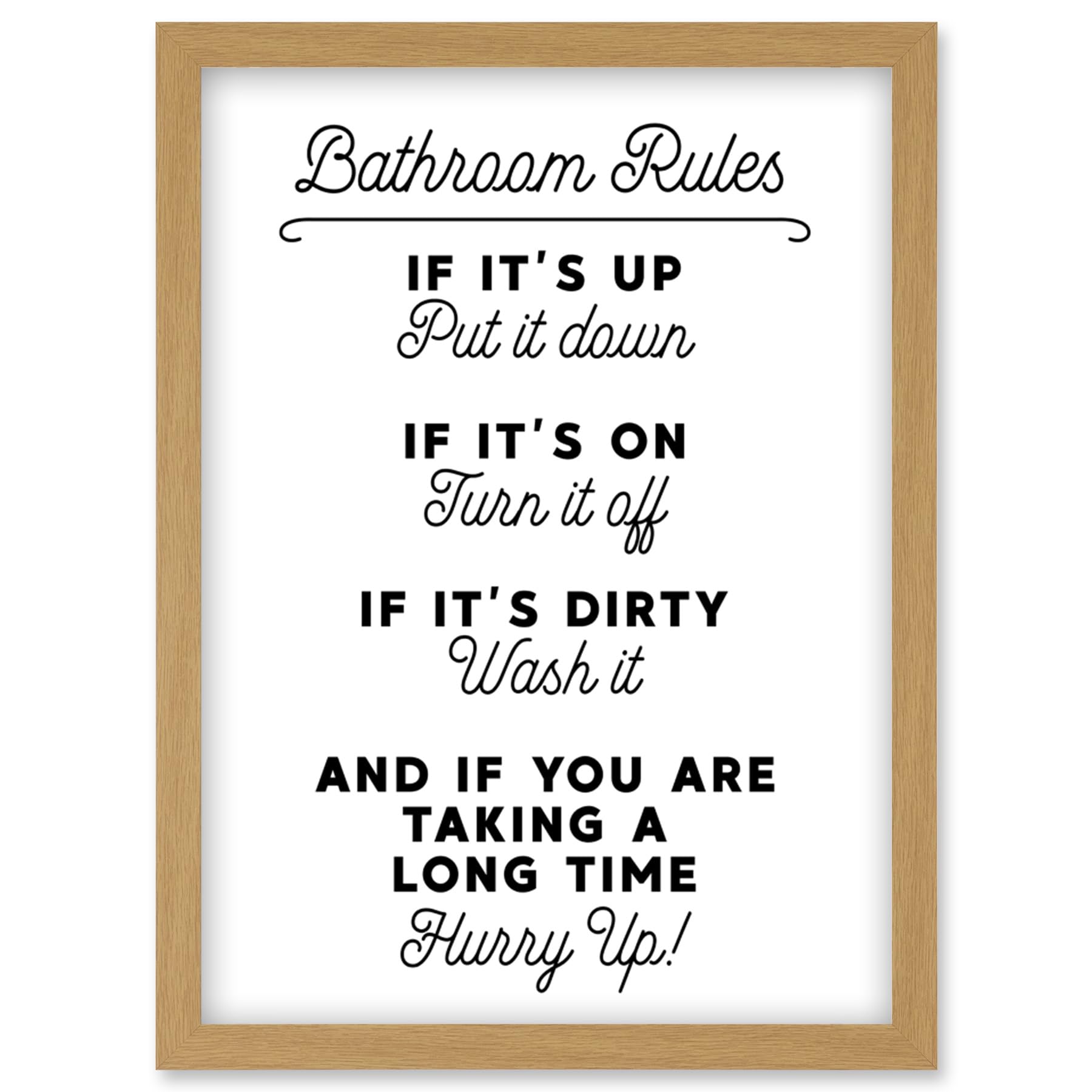 Bathroom Decor Wall Art Funny Toilet Humour Sign Artwork Framed Wall Art Print A4