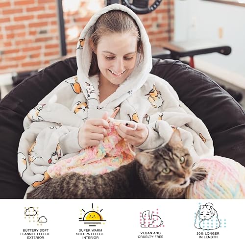 KFUBUO Wearable Blanket Hoodie for Adults Sherpa All Patterns Cat