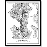 Susie Arts 11X14 Unframed Seattle Washington Metropolitan City View Abstract Street Map Art Print Poster Wall Decor V296