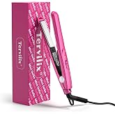 Terviiix Mini Flat Iron, 1/2 Inch Hair Straightener for Bangs Edges, Pink | For Short Hair, Touch-ups, Bob, Pixie cuts, Ceramic, Dual Voltage Travel, Lightweight with Pouch