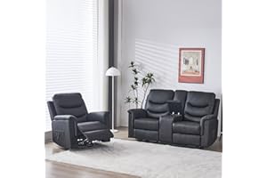 Consofa 2 Pieces Recliner Sofa Set, Manual Sofa Set for Living Room Furniture Set, Wall Hugger Sofa Recliners, Reclining Loveseat with Console, Recliner Sets for Living Room