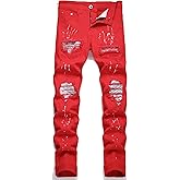 OIIIO Men's Patch Ripped Stretch Regular Fit Jean