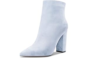 DearOnly Womens Short Bootie Ankle Boots Closed Pointed Toe High Block Chunky Heel Zipper Suede Dress Shoes Cute Comfort Clas