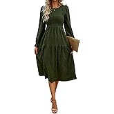 AGYMNX Women's Fall Long Sleeve Maxi Dresses 2024 Casual Crew Neck Empire Waist Tiered Flowy A Line Wedding Guest Dress