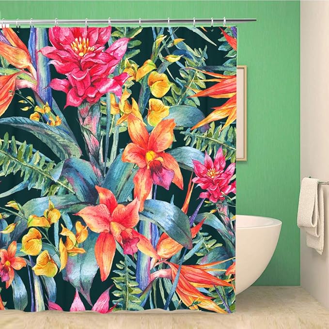 Awowee Decor Shower Curtain Watercolor Vintage Floral Tropical Exotic