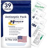 MFASCO Antiseptic Wound Care Travel Pack | 39 Piece First Aid Kit Refill | BZK, Antiseptic Wipes, Sting Relief, Wound Ointment | Essential First Aid Supplies | Refill Personal First Aid Kits