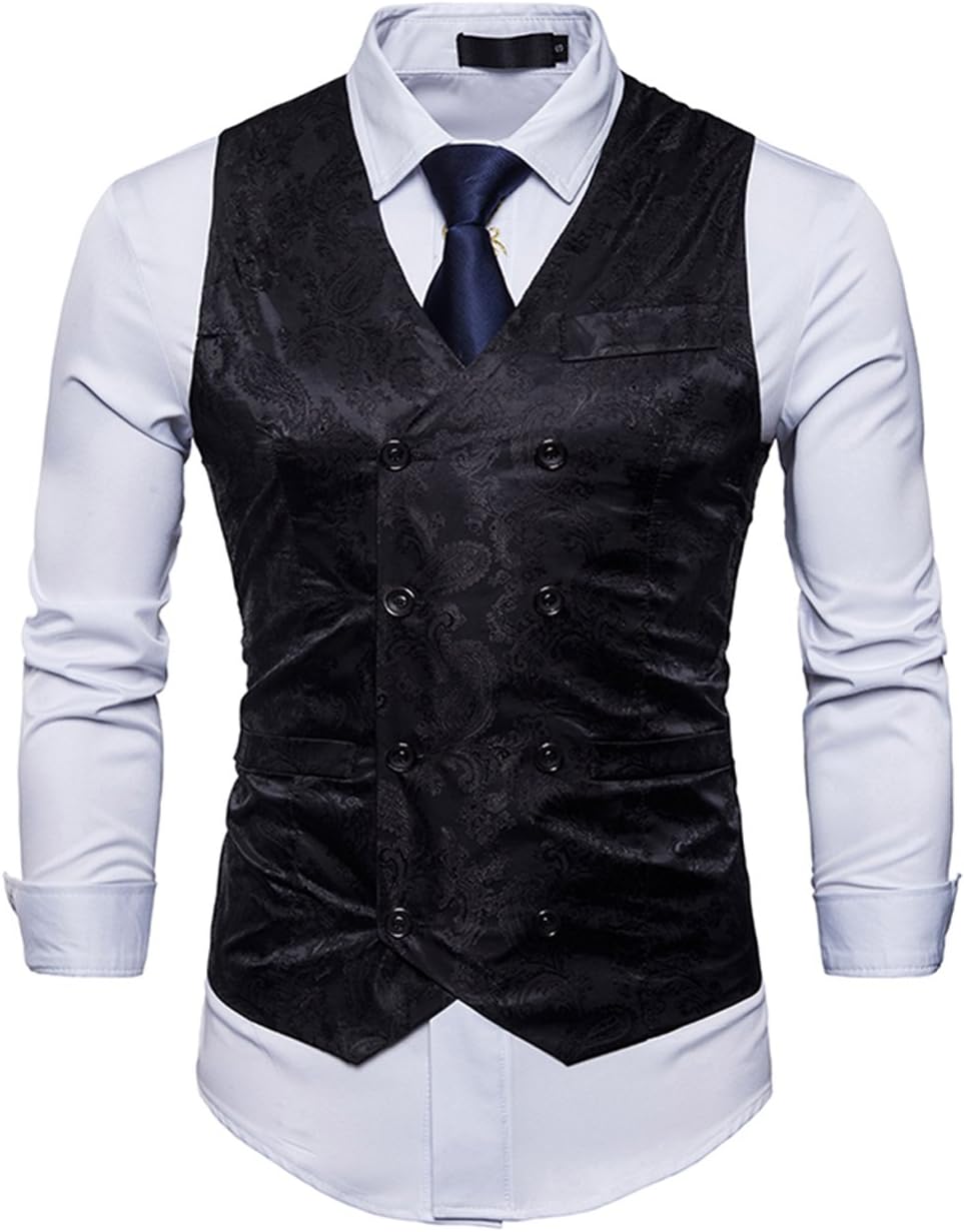 WANNEW Mens Vest Suit Vests Tuxedo Vest Vest for Men(Black, L)
