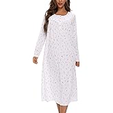 IZZY + TOBY Long Sleeve Cotton Nightgowns for Women Soft Ladies Cotton Nightgown Long Sleep Dress Nightdress Nighties