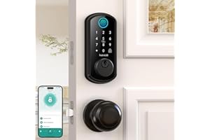 WiFi Smart Door Lock Set: Hornbill Keyless Entry Door Lock Deadbolt with Handle Set Fingerprint Front Door Lock with 2 Knobs Alexa Bluetooth Remote Code Auto Lock for Home Hotel Security Black