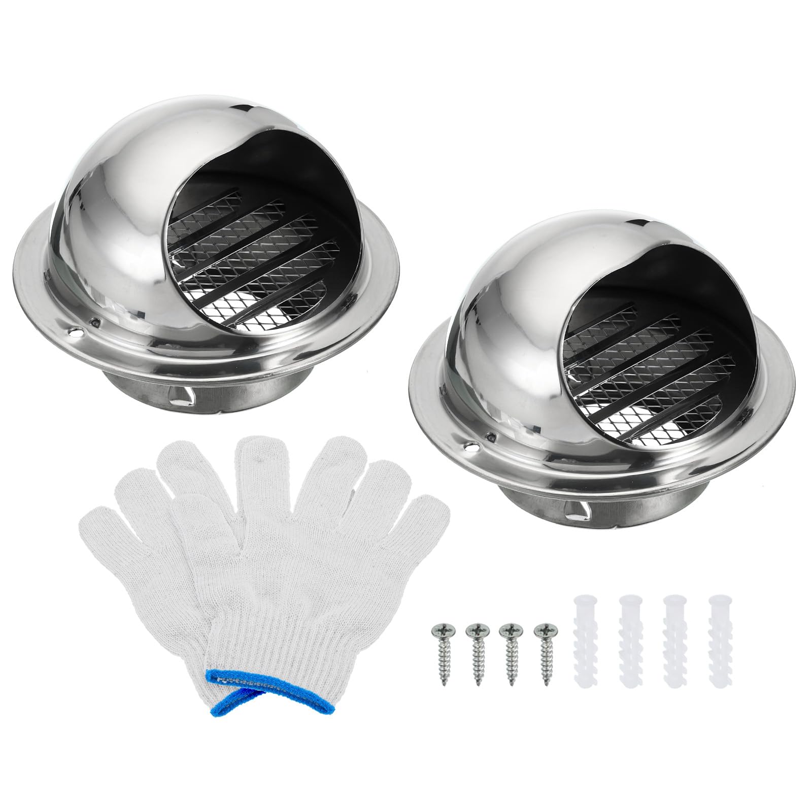 PATIKIL 3" Round Soffit Air Vents, 2 Set Stainless Steel Louver Grille Vent Cover Screen Mesh Grill Hood for Kitchen Bathroom Wall Ceiling Floor Ventilation