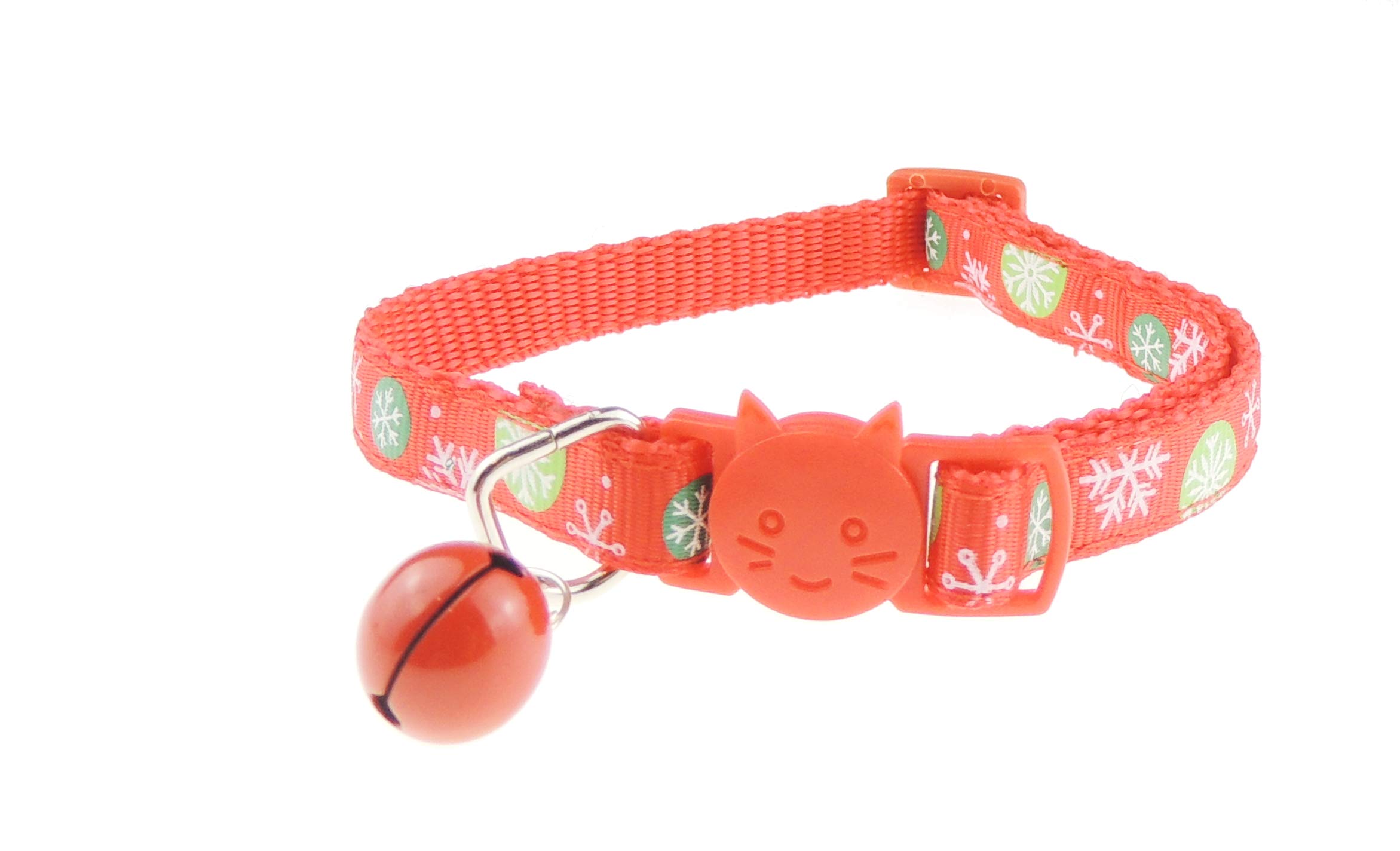 Festive Snowflake bauble Print Princess Boy Girl Cat Face Christmas Birthday Boy Girl Cat Adjustable Comfortable Kitty Kitten Quick Safety Release Nylon Special Xmas Bell Collar (Red)
