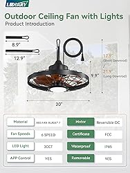 LEDIARY 20" Outdoor Ceiling Fan with Lights,IP65