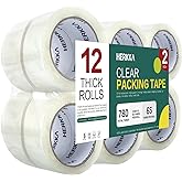 HERKKA Clear Packing Tape, 12 Rolls Heavy Duty Packaging Tape for Shipping Packaging Moving Sealing, Thicker Clear Packing Tape, 2 inches Wide, 65 Yards Per Roll, 780 Total Yards