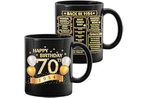 MISAIDOU 70th Birthday Gifts for Men Women - 1954 Old Time Information - 70th Birthday Mug - 70th Birthday For Him & Her - Unique Funny 70th Bday Gift Idea - Milestone Birthday - 12oz - Black Gold