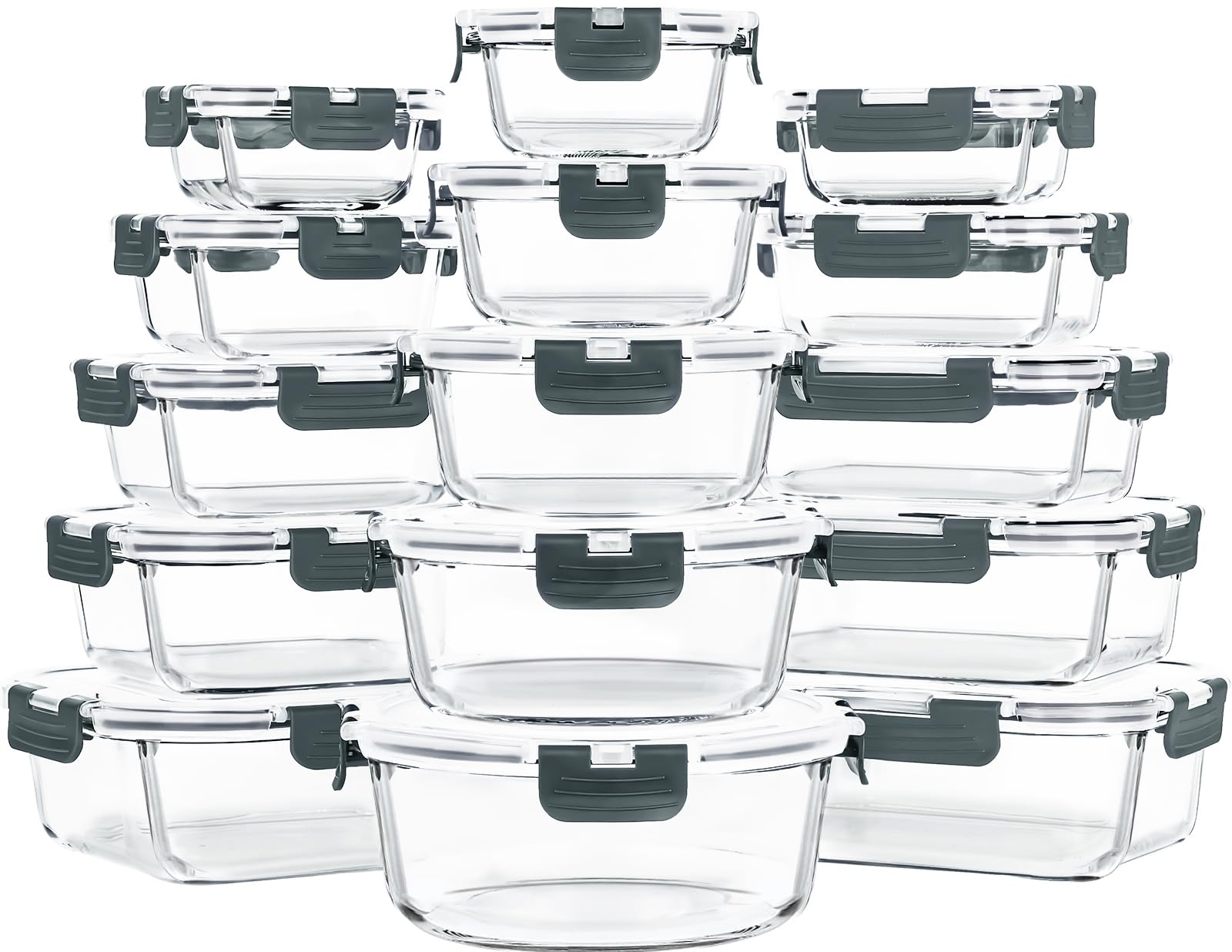 Photo 1 of Skroam 15 Pack Glass Food Storage Containers with Lids Airtight, Glass Meal Prep Containers, Lunch Containers with Lids for Microwave, Oven, Freezer and Dishwasher Safe