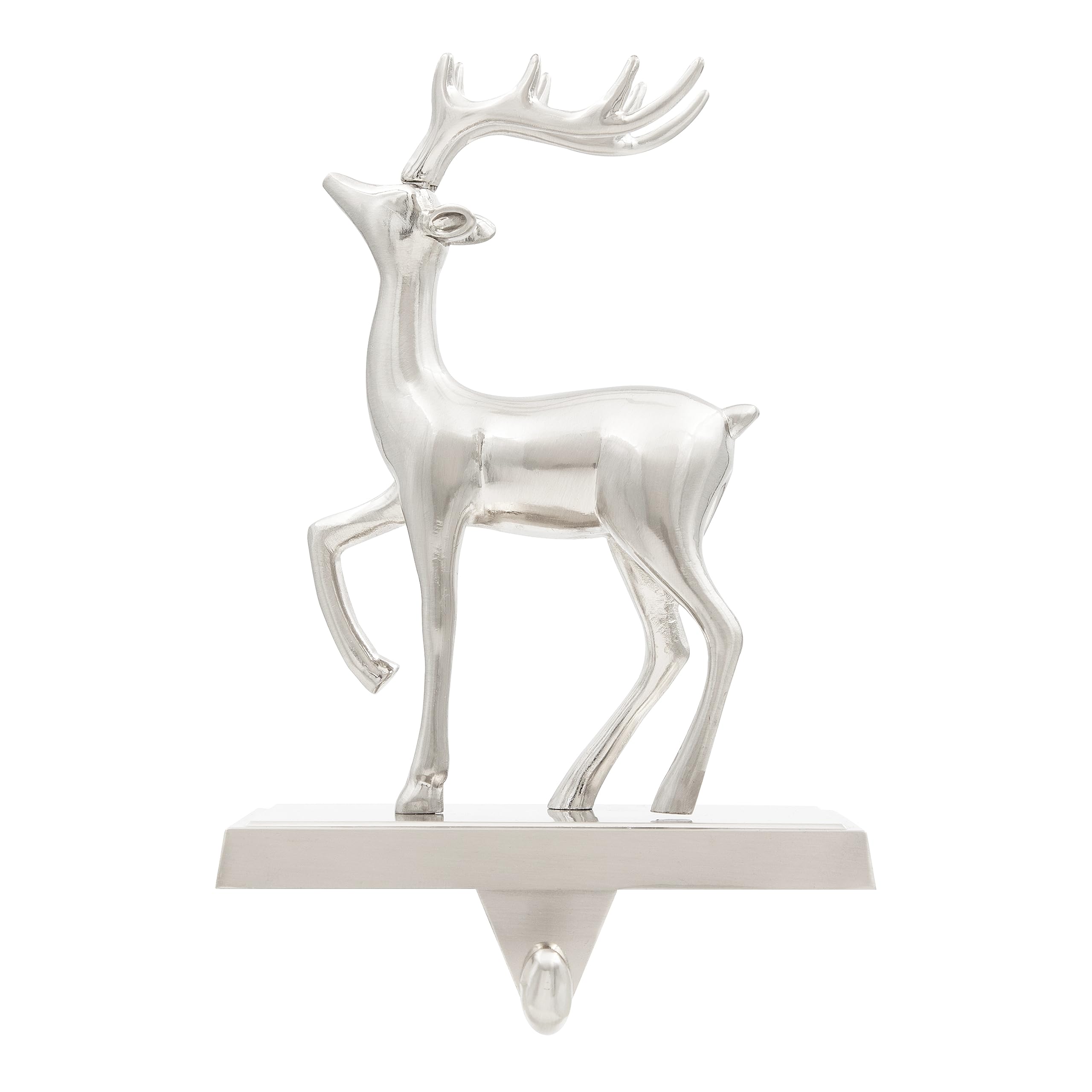 The Christmas Workshop Stocking Holder/Antique Finish Hanger in Silver or Gold/Festive Decoration with Metal Hook and Weighted Base/Reindeer or Christmas Tree (Silver Reindeer)