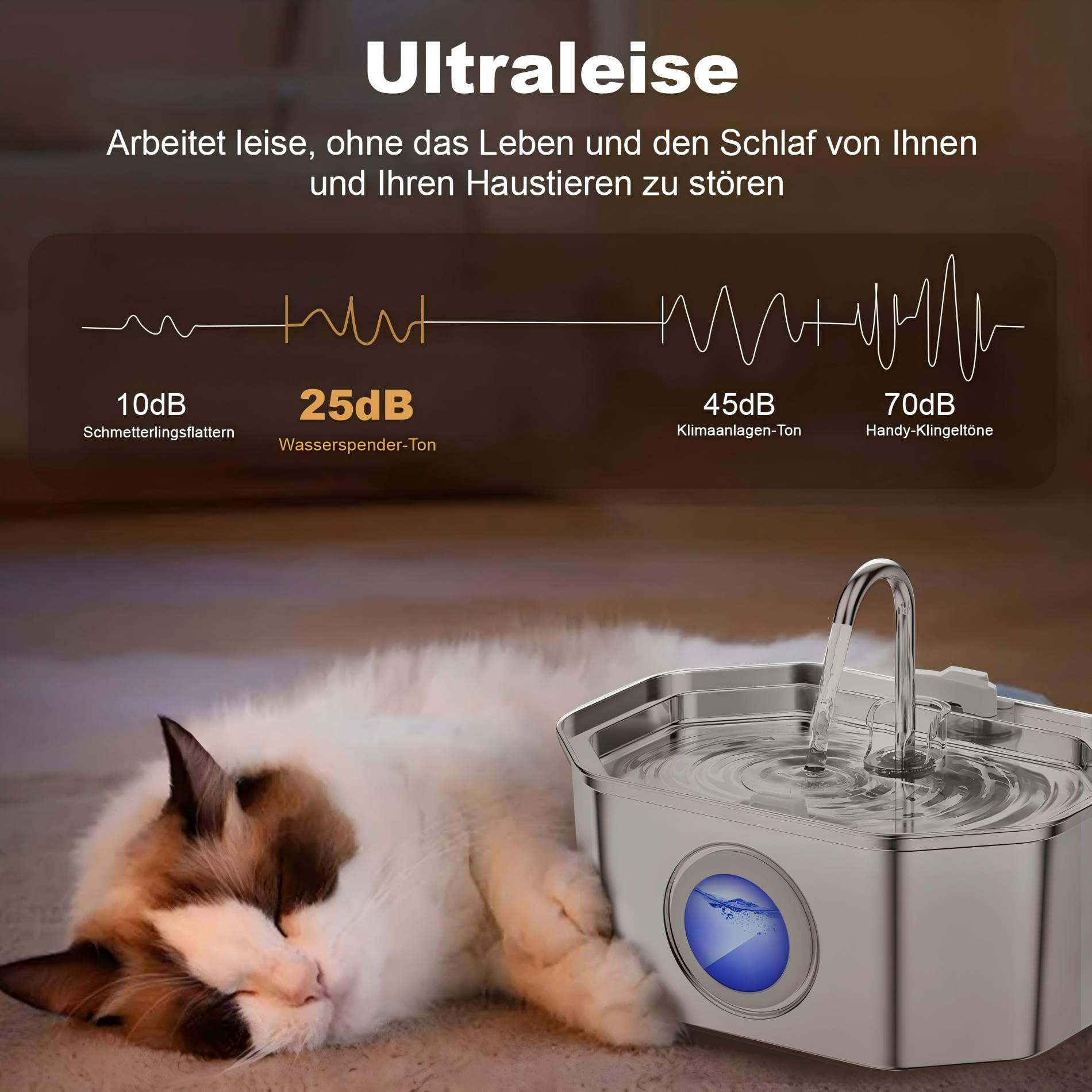 Apauk Katzenbrunnen, Trinkbrunnen für Katze, Trinkbrunnen Edelstahl, Ultraleiser Trinkbrunnen für Katze und kleine Hunde,mit LED-Fenster, S -3.2L Große Kapazität (A-2 Filter & 2 Schwämme) 2