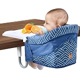 MTWML Hook On High Chair with Tray,Portable Baby High Chair That Attaches to Table,Clip On Fast Table Seat for Babies and Toddlers.Baby Feeding Seat for Dining Tables and Counter(Stripe-Blue)