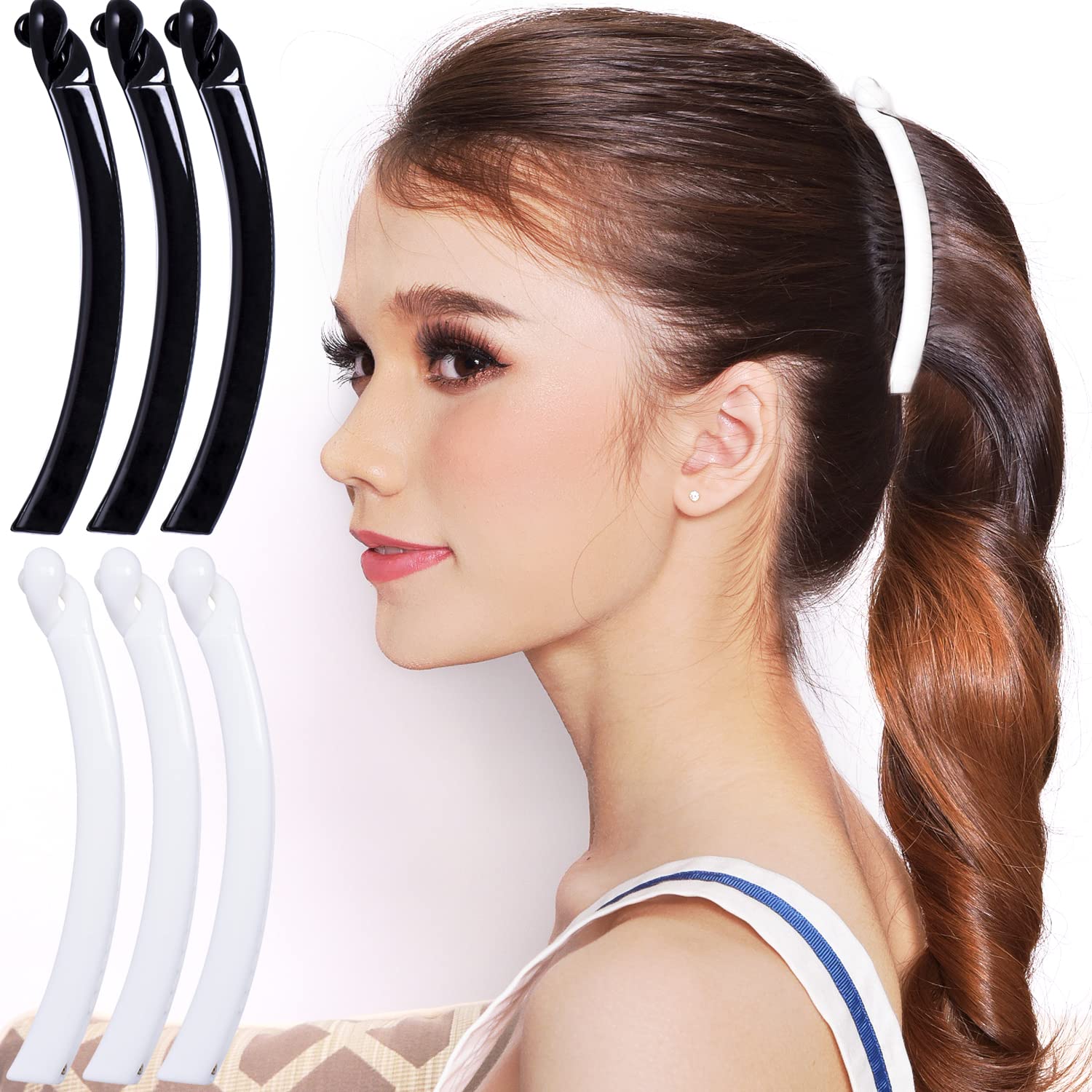 RC ROCHE 6 Pcs Banana Hair Clip Thin Hair Fine Ponytail Maker No Slip Small Claw for Women Secure Grip Jaw Clamp Cute Strong, Medium Black and White