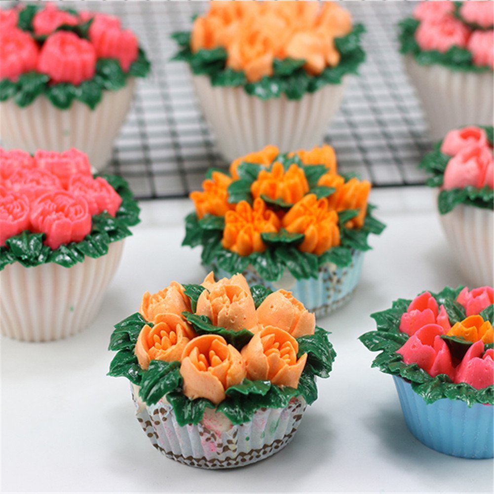 Srasi Russian Piping Tips Nozzles Premium Pastry Cake Decorating Tool Set of 8(6 Russian Tips 1 Reusable Tissue Pastry Bags 1 Tri-Color Coupler)