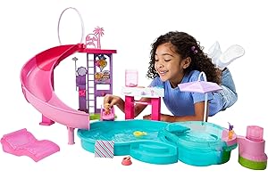 Barbie Dream Pool Playset with 6 Play Areas, Including Slide & Bubbling Hot Tub, Plus 20+ Accessories Like Pet, Floaties & More