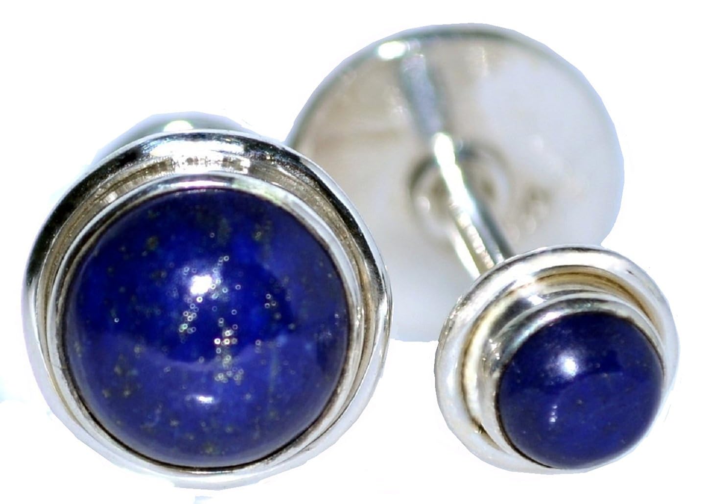 Sterling SILVER Blue Lapis Double sided Cufflinks, Round Gemstone