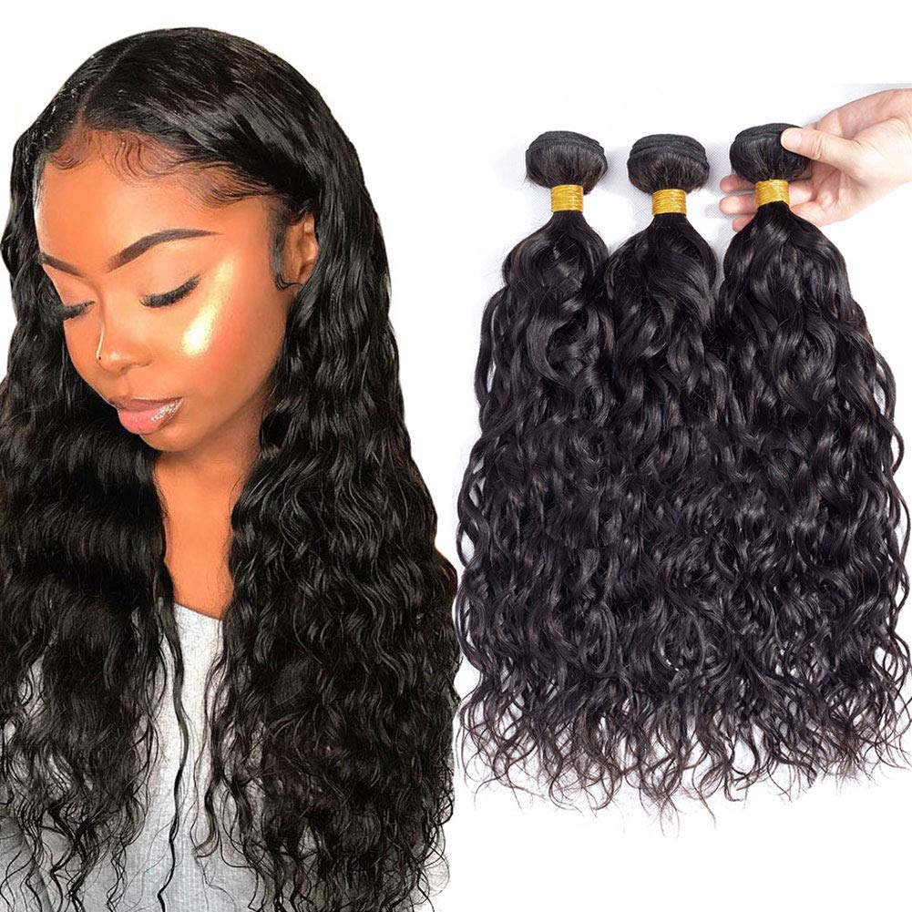 Fastest Delivery 10A Brazilian Natural Wave Human Hair 3 Bundles (20" 22" 24") Virgin Brazilian Water Wave Hair Bundles 100% Unprocessed Remy Ocean Wave Hair Bundles Natural Color