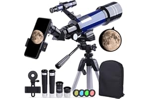 Telescope, Astronomy Telescope for Adults, 400mm AZ Mount 16X-200X Telescope, 70mm HD Refractor Astronomical Telescope with A