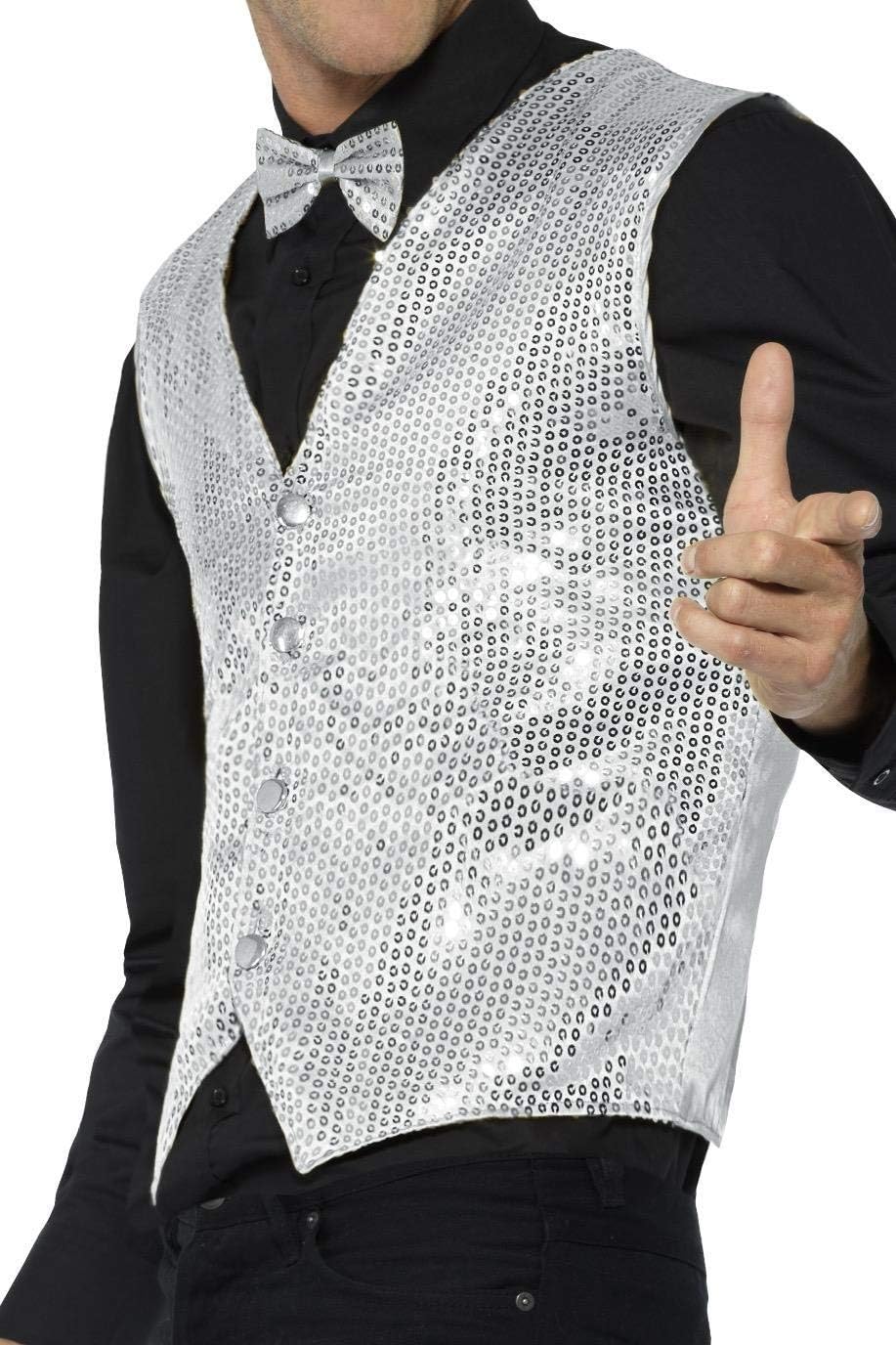 Smiffys Sequin Waistcoat, Silver , Party & Carnival Fancy Dress, Party Dress Up Costumes Halloween, S - Size 34"-36" - Image 3