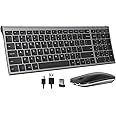 seenda Rechargeable Wireless Keyboard Mouse, Ultra Thin Low Profile Wireless Keyboard and Mouse with Number Pad, Quiet Portable Combo Compatible for Windows XP/7/8/10/11/11 Pro, Black and Grey