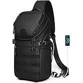 Somago Sling Backpack with USB Charging Port Water-Resistant Tactical Backpack Crossbody Chest Bag with Anti-theft Pocket