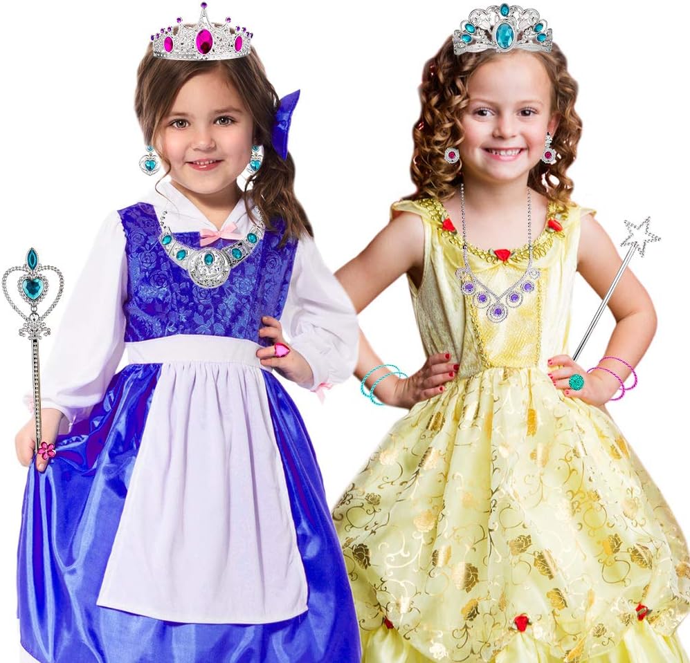 Joinart 60 Pcs Princess Jewelry Toys, Girl Toys Princess Pretend Play Set Girl Jewelry Toys Crown Wand Necklace Bracelet Ring Earring Princess Dress up Birthday Party Favors for Kids Party Supplies: Toys & Games