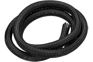 MECCANIXITY Split Sleeve Wire Loom 1/2" 5Ft Black Self Wrapping Braided Sleeve UL94-V2 Fireproof PET Sleeving for Automotive,