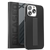 ENCASED Hand Strap Case Designed for iPhone 14 Pro Max Case with Finger Loop, Easy Grip Phone Holder (Screen Protector Included) - Black