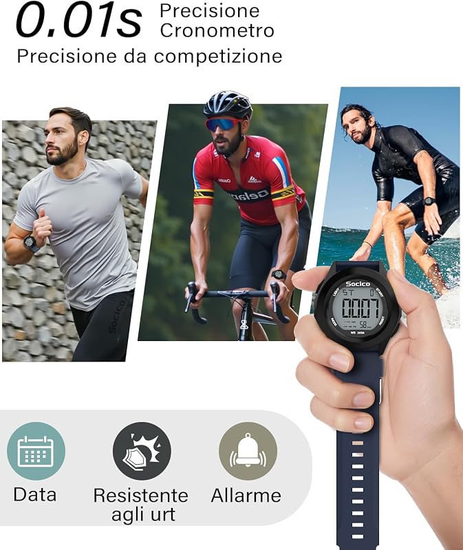 Orologio Digitale Da Uomo, Sportivo, Militare, Impermeabile, Cronografo, Per Uomo, Con Illuminazione A Led, Sveglia, Data, Sport,Blu — foto 5 di 6