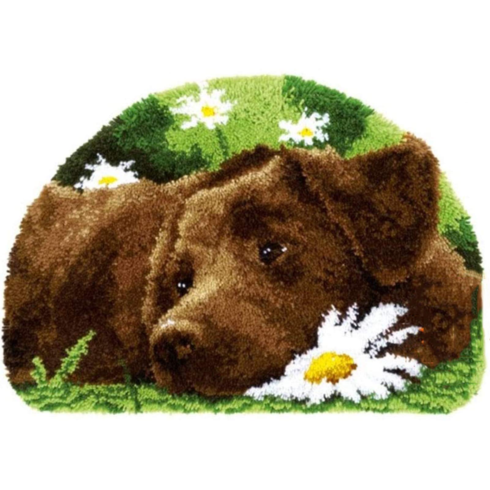 SxLingerie Latch Hook Rug Kits, DIY Embroidery Carpet Craft Shaggy Dog Pattern Printed Pattern Cross Stitch Kit for Kids Adults Beginners 20.5''X14.2''