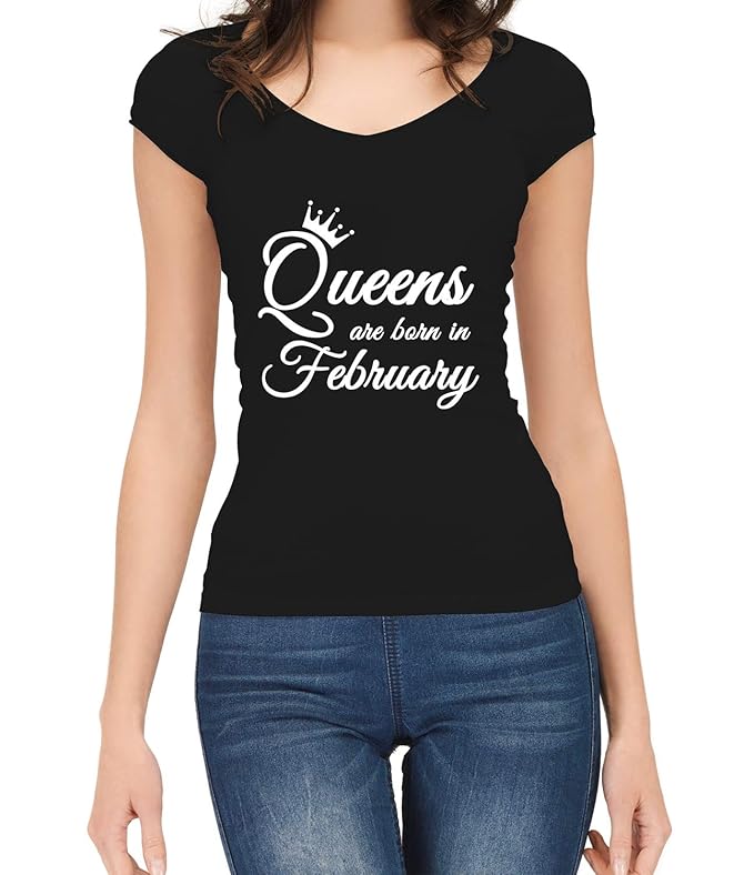 Buy Queens Are Born In February Design4 Black T Shirt Birthday