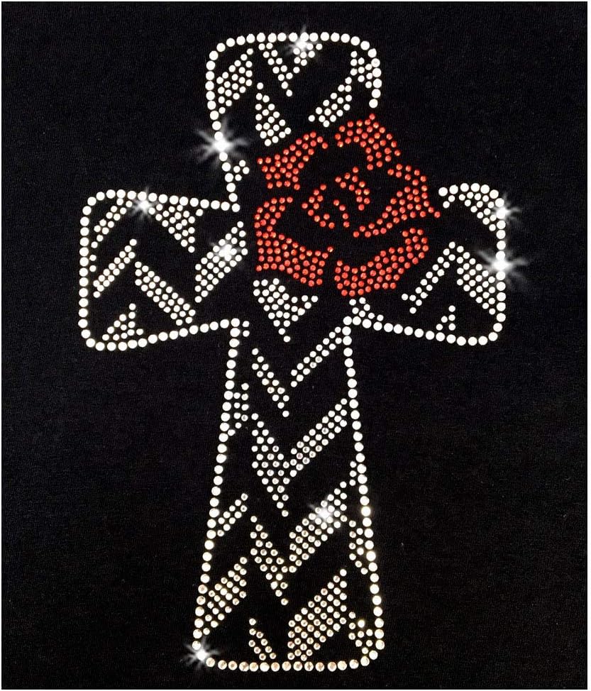 Christ Arose Cross Christian Faith Sparkly Crystals Bling Iron-on Rhinestone and Rhinestud Transfers for T-Shirts by JCS Rhinestones