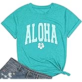 Hawaiian Shirts for Women Aloha Flower Shirt Hawaii Trip Tee Summer Casual Beach Vacation Tops Short Sleeve