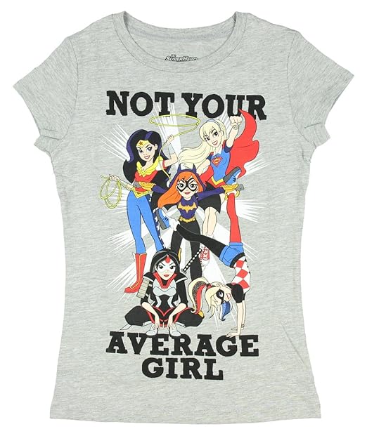 DC Super Hero Girls Not Your Average Girl Heather Gray Tee Shirt (Girl Sizes 4-16) (Medium 7/8)