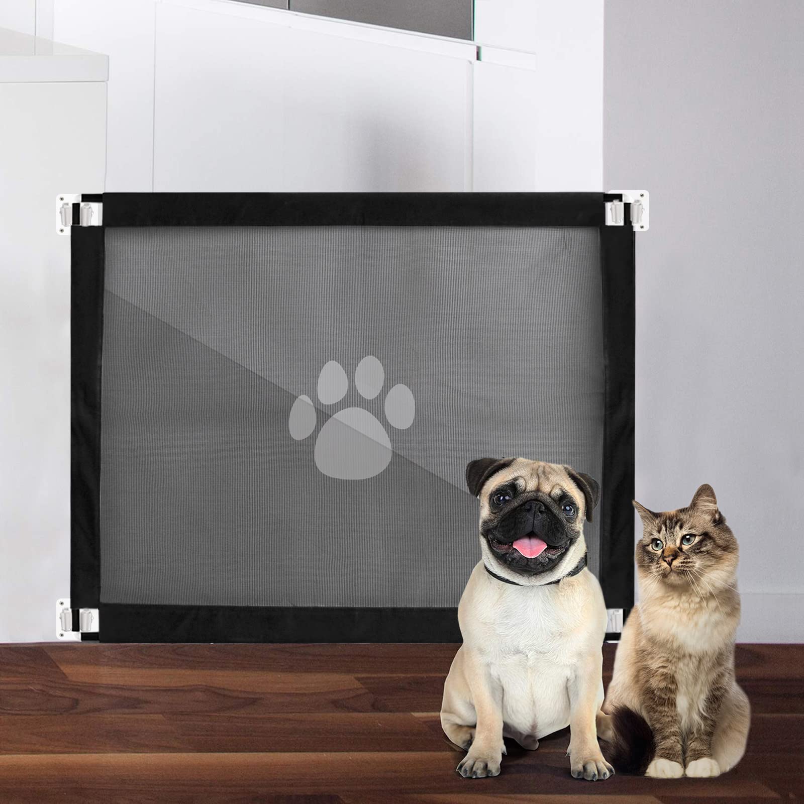 PETLESO Dog Magic Gate Pet Stair Gate 80 X 100cm Pet Safety Gate Easy Install Lockable Mesh Guard for Dog Puppy Goggy
