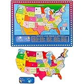Wondertoys 46 Pieces Wooden USA Map Puzzle for Kids US Map Puzzle Educational Geography Puzzles United States Map Puzzle for 