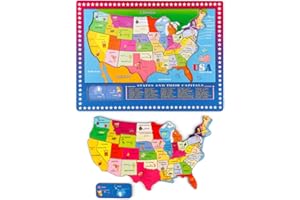 Wondertoys 46 Pieces Wooden USA Map Puzzle for Kids US Map Puzzle Educational Geography Puzzles United States Map Puzzle for Boy Girl