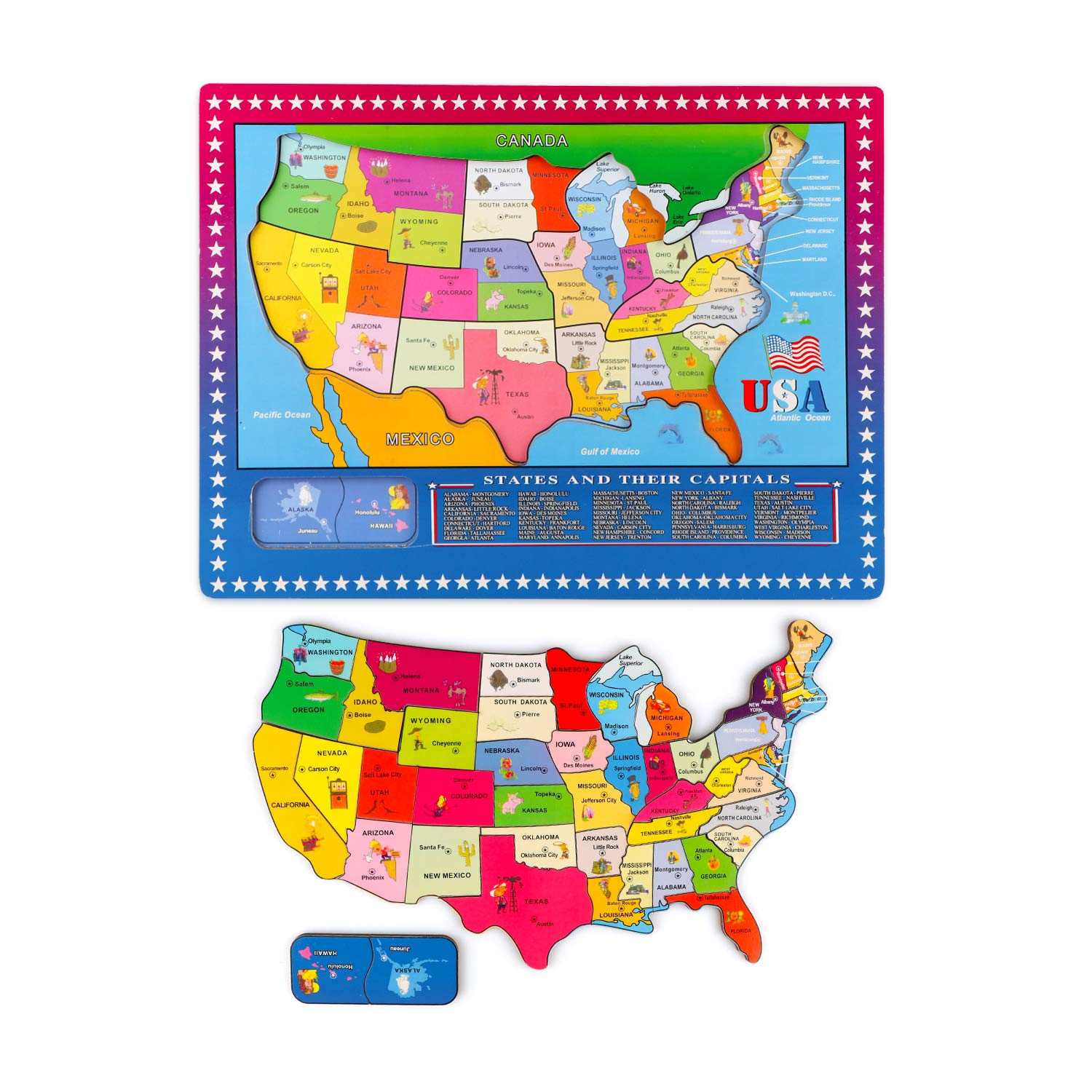 Photo 1 of Wondertoys 46 Pieces Wooden USA Map Puzzle for Kids US Map Puzzle Educational Geography Puzzles United States Map Puzzle for Boy Girl