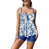 SHEKINI Womens High Waisted Tankini Swimsuit Push up Bikini Tummy Control Two Piece Bathing Suits Padded Tank Top with Shorts