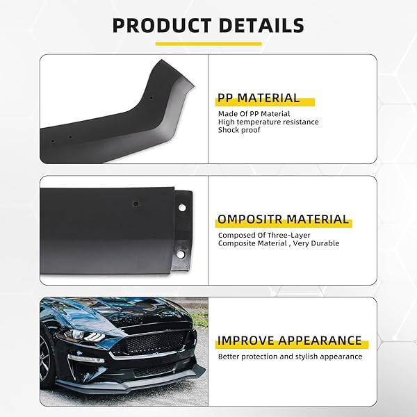 KEEPDSGN 3PCS MATTE BLACK FRONT BUMPER LIP CHIN SPOILER SPLITTER DIFFUSER PROTECTOR BODY KIT WITH ADJUSTABLE 10″-13″ RED SUPPORT ROD COMPATIBLE WITH 2018-2022 FORD MUSTANG ECOBOOST GT V8