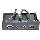 E-SDS USB 3.0 2-Port 3.5 Inch Metal Front Panel USB Hub with 1 HD Audio Output Port/1 Microphone Input Port for Desktop [ 20 Pin Connector & 2ft Adapter Cable]