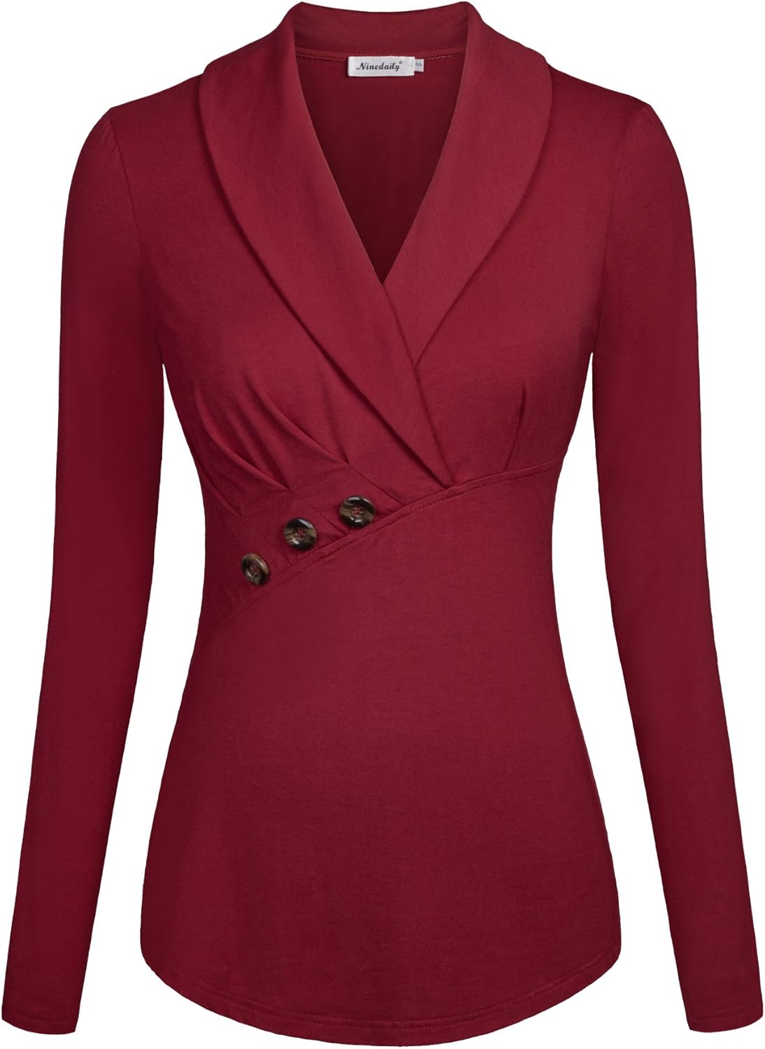 Ninedaily Womens Business Tops Lapel V Neck Slimming Long Sleeve Office Blouse: Clothing